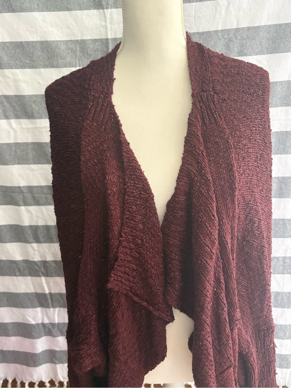 mittoshop Open-Front Draped Cardigan - Burgundy